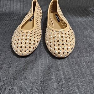 bcbgmaxazria flat shoes with rhinestone accents. Size 6 tan